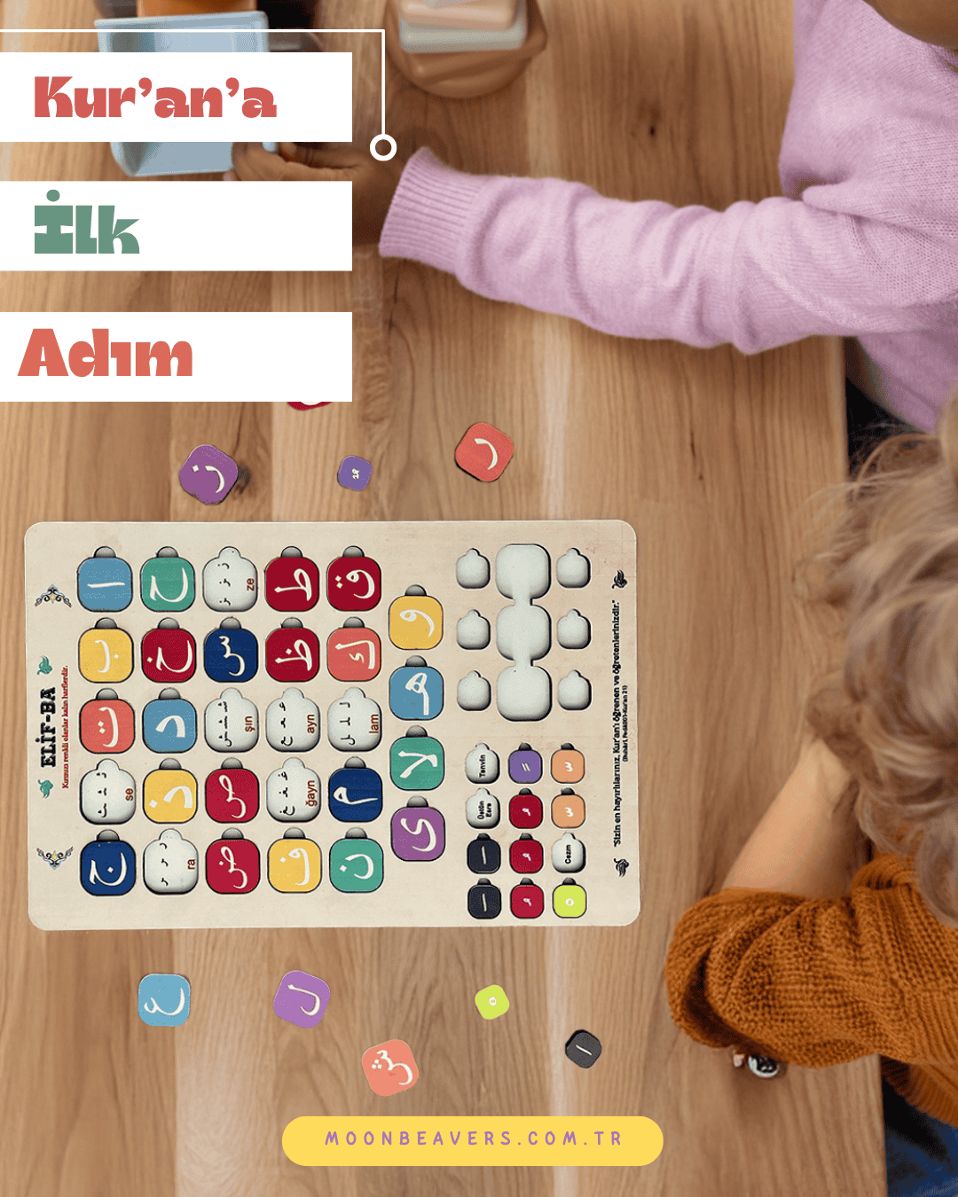 çocuklar için eğitici Elif-Ba ahşap set – Arapça harfleri öğrenme oyuncağı
