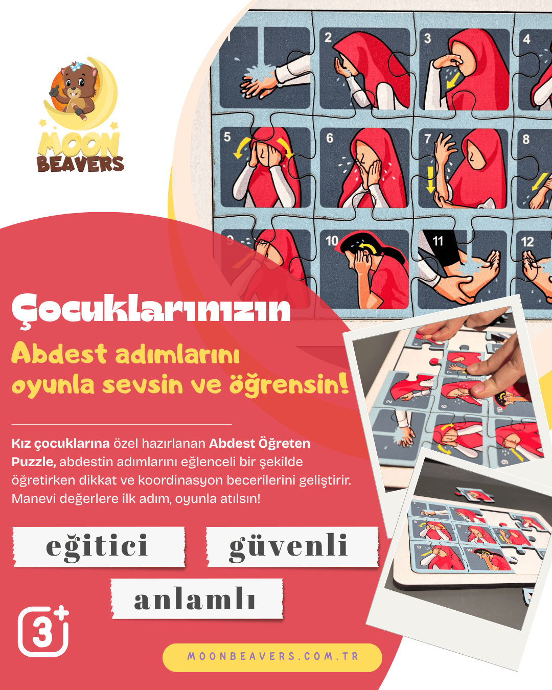 Kızlar İçin Abdest Öğreten Ahşap Puzzle Moon Beavers™
