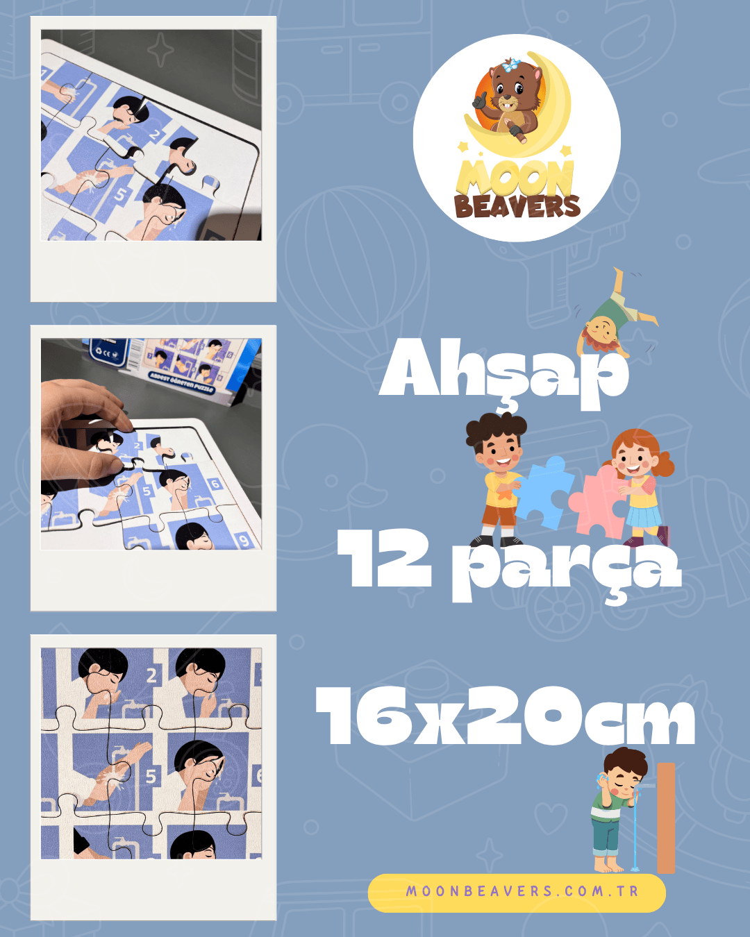 Erkekler İçin Abdest Öğreten Ahşap Puzzle Moon Beavers™