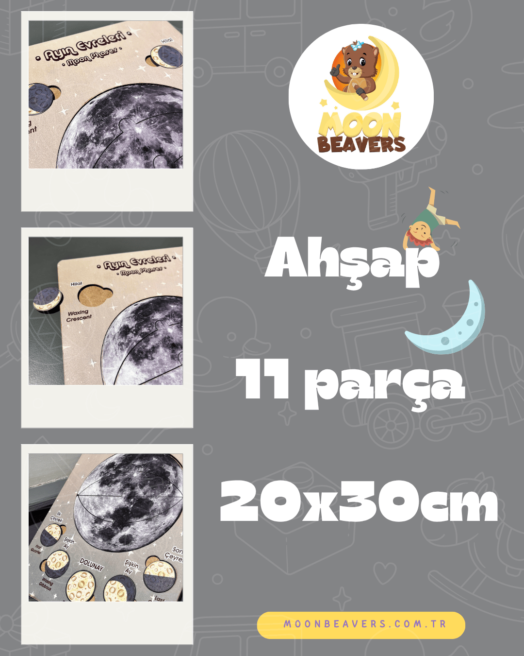 Ay’ın Evreleri Eğitici Ahşap Oyuncak Moon Beavers™