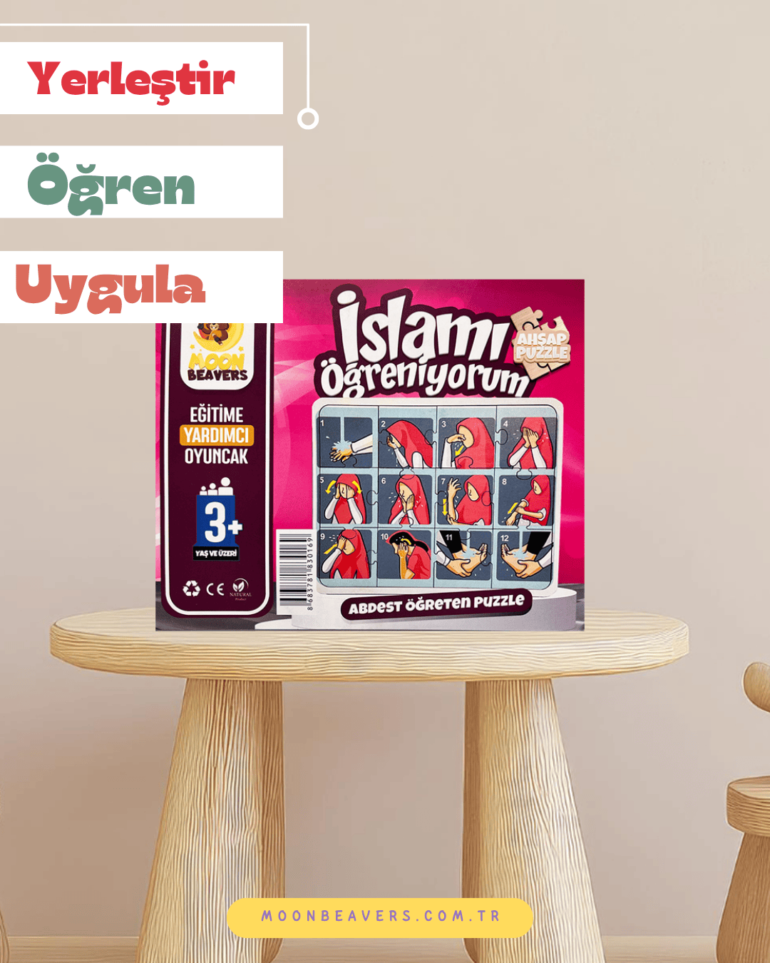 Kızlar İçin Abdest Öğreten Ahşap Puzzle Moon Beavers™