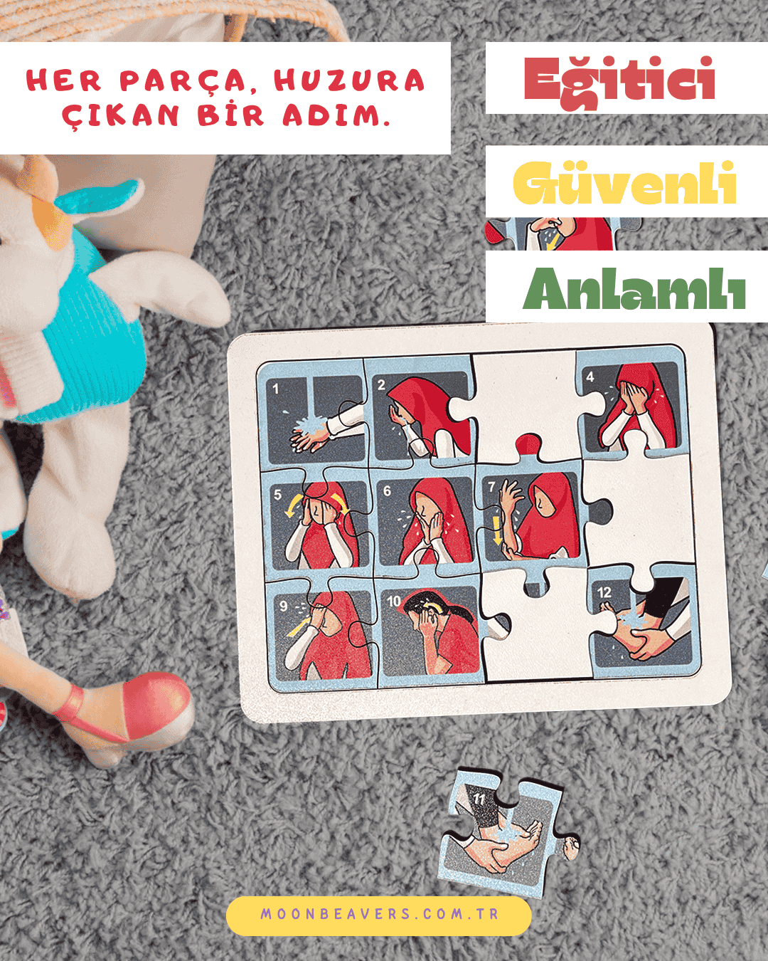 Kızlar İçin Abdest Öğreten Ahşap Puzzle Moon Beavers™