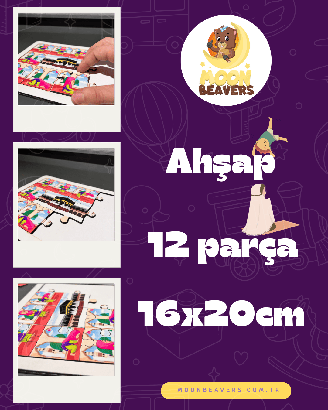 Namaz Öğreten Ahşap Puzzle Kızlar İçin Moon Beavers™