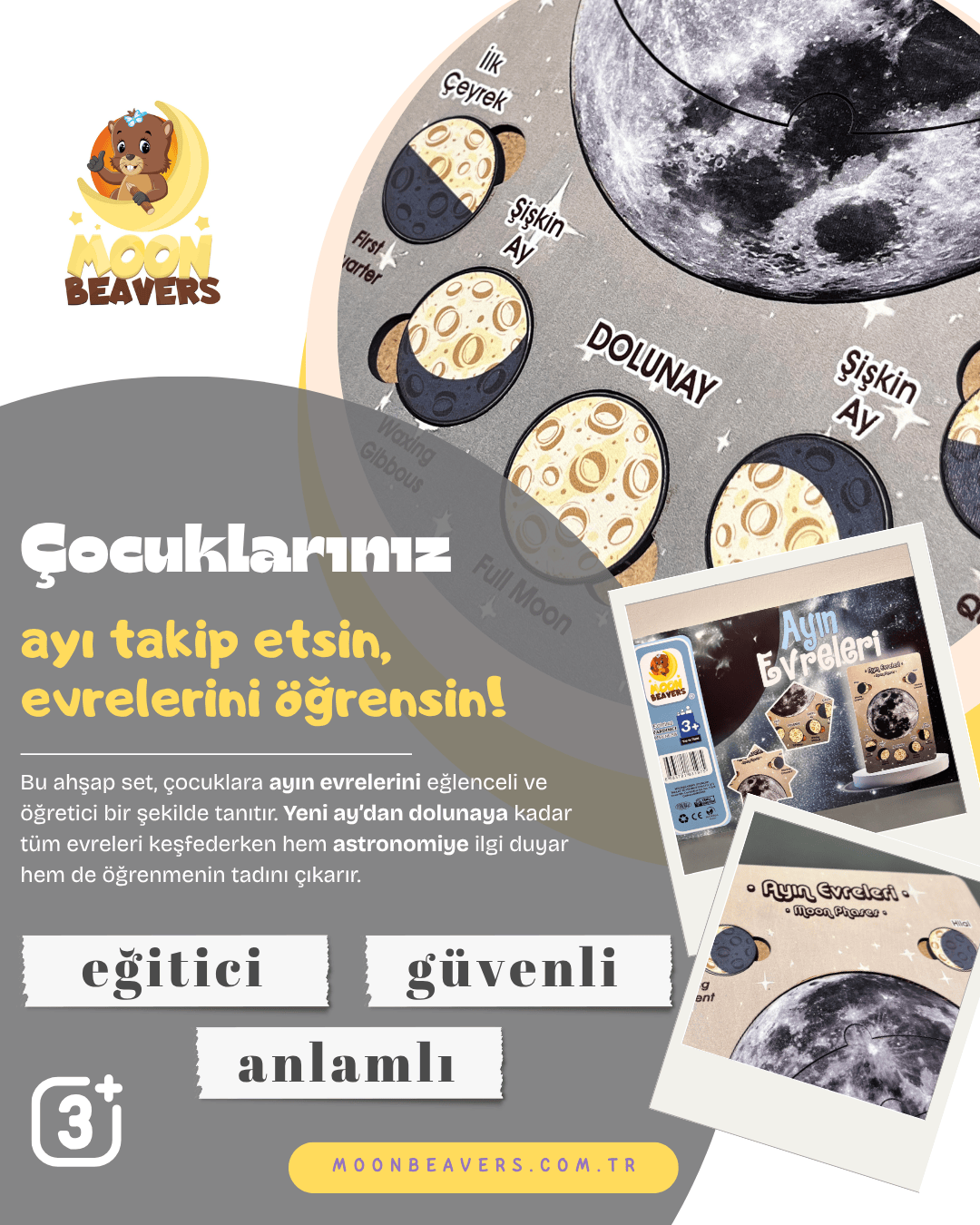 Ay’ın Evreleri Eğitici Ahşap Oyuncak Moon Beavers™
