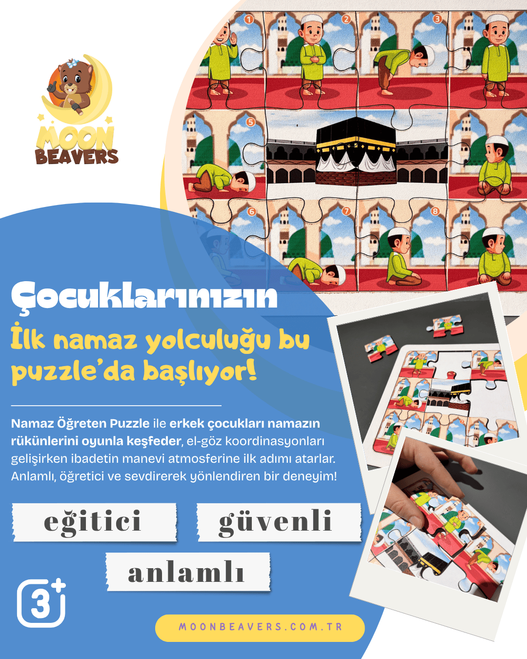 Erkekler İçin Namaz Öğreten Ahşap Puzzle Moon Beavers™