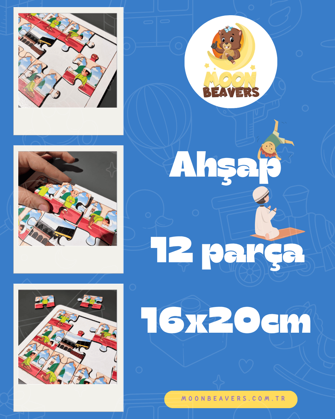 Erkekler İçin Namaz Öğreten Ahşap Puzzle Moon Beavers™