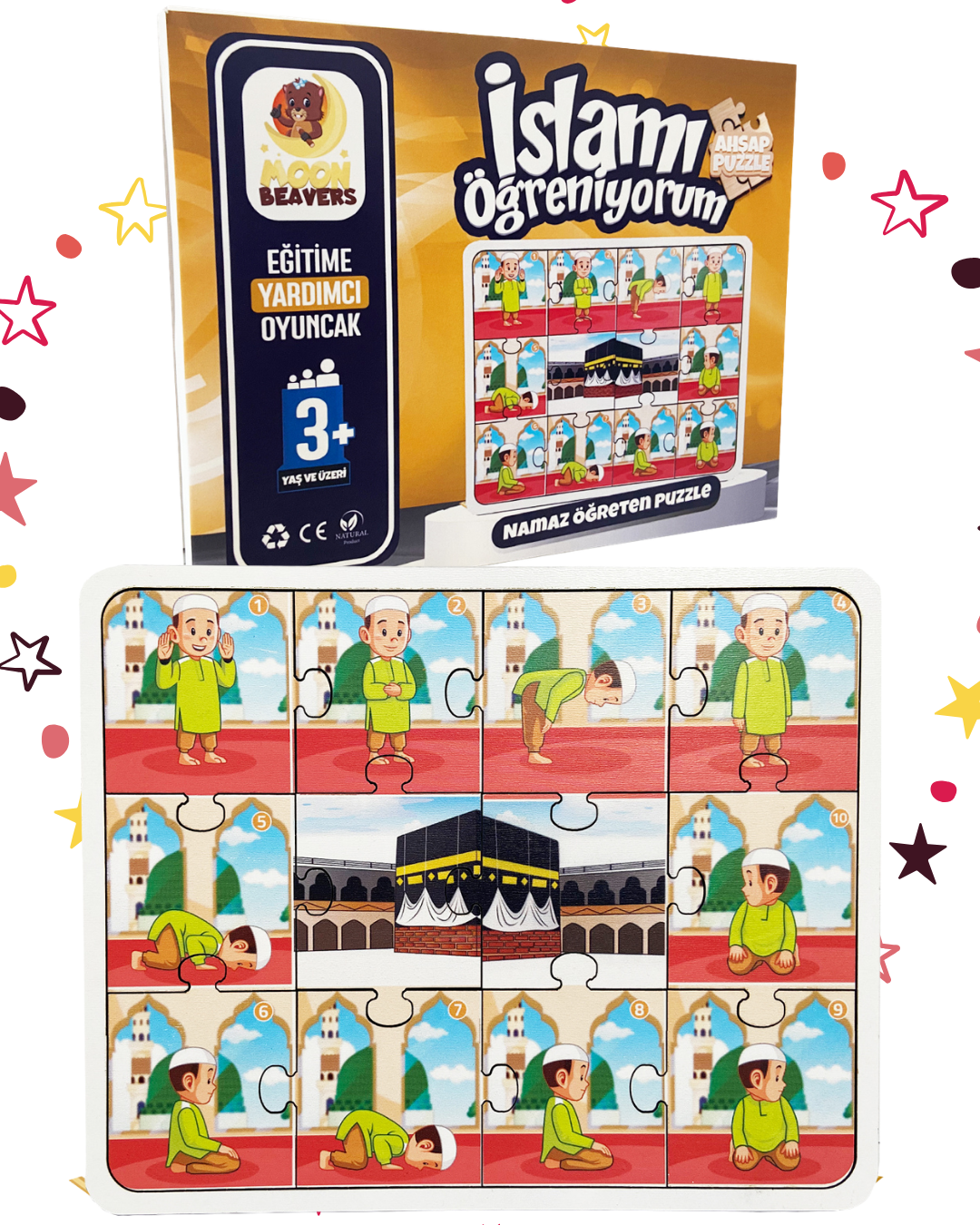 2’li Abdest ve Namaz Öğreten Ahşap Puzzle Seti | Erkek Çocuklar İçin Eğitici Seri (24 Parça - 16x20 cm)