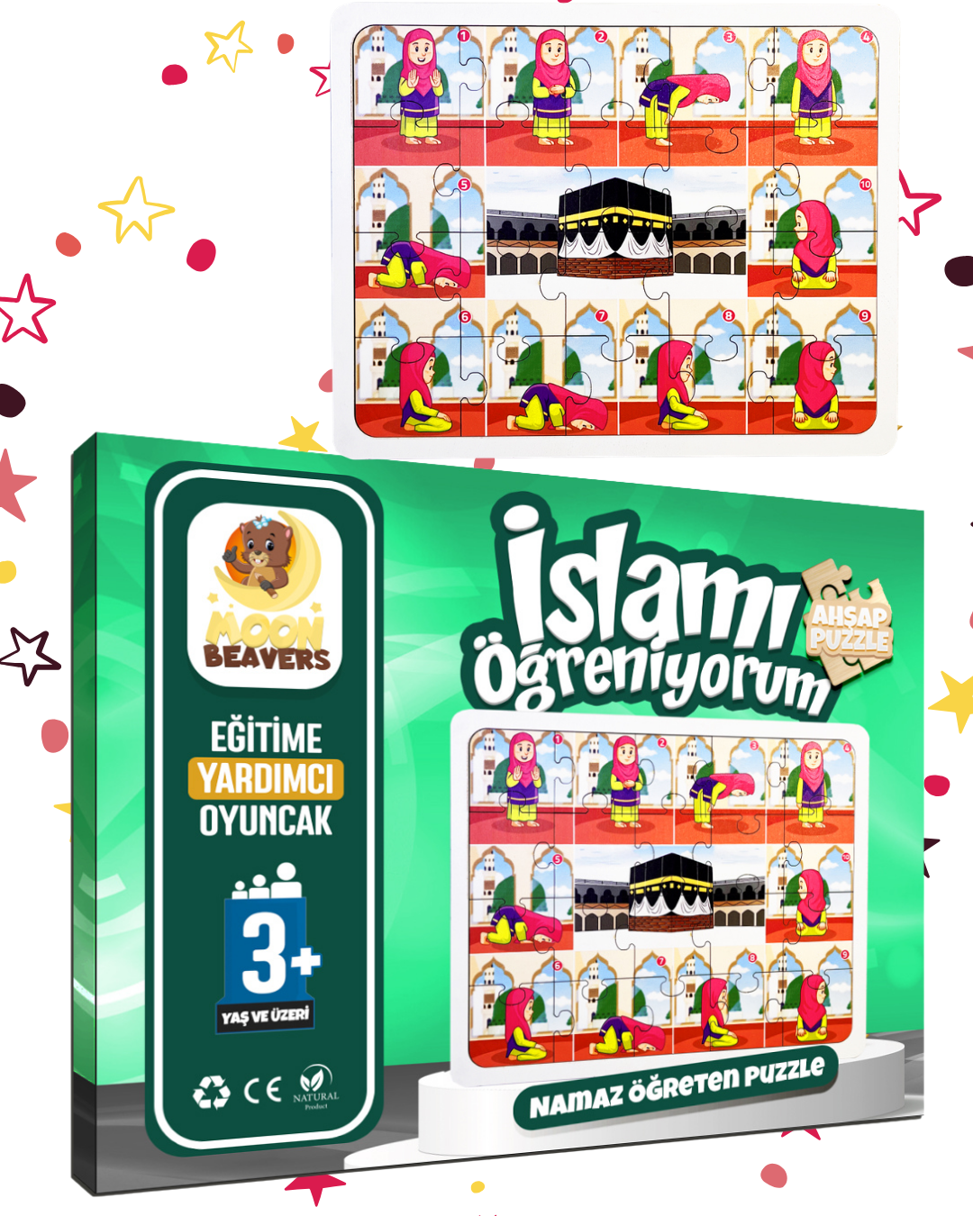2’li Abdest ve Namaz Öğreten Ahşap Puzzle Seti | Kız Çocuklar İçin Eğitici Seri (24 Parça - 16x20 cm)