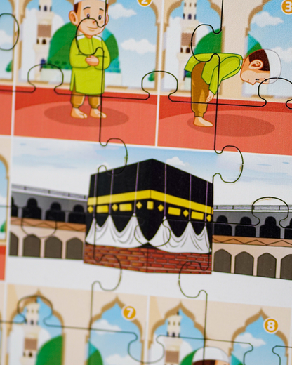 2’li Abdest ve Namaz Öğreten Ahşap Puzzle Seti | Erkek Çocuklar İçin Eğitici Seri (24 Parça - 16x20 cm)