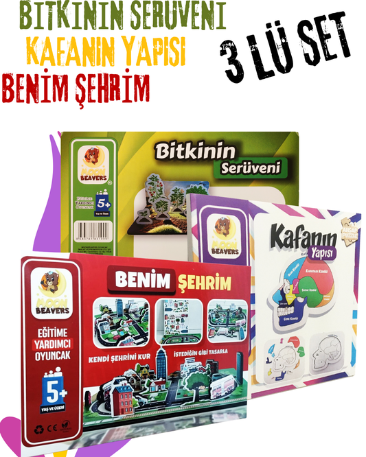Meraklı Zihinler İçin Eğlenceli Serüvenler 3’lü Set |🌱Bitkinin Serüveni + 🧠 Kafanın Yapısı + 🏙️ Benim Şehrim