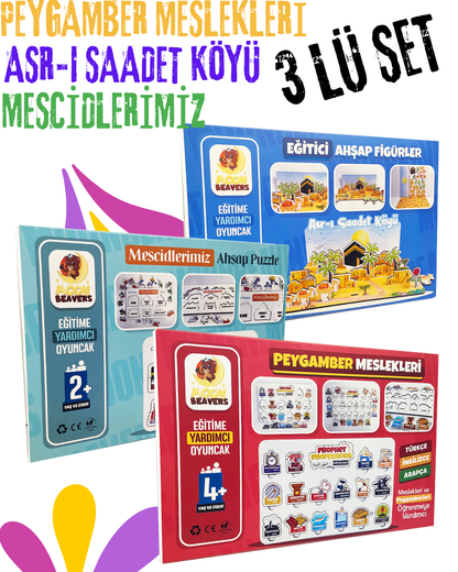 3’lü İslam Tarihi ve Bilinç Oyunları Seti | Asr-ı Saadet Köyü + Peygamber Meslekleri + Mescidlerimiz