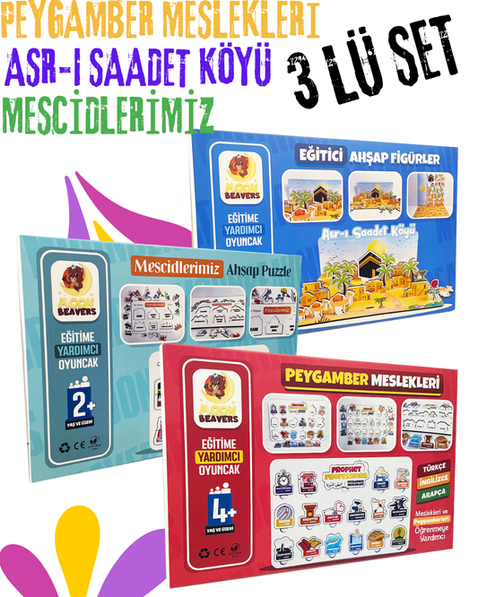 3’lü İslam Tarihi ve Bilinç Oyunları Seti | Asr-ı Saadet Köyü + Peygamber Meslekleri + Mescidlerimiz