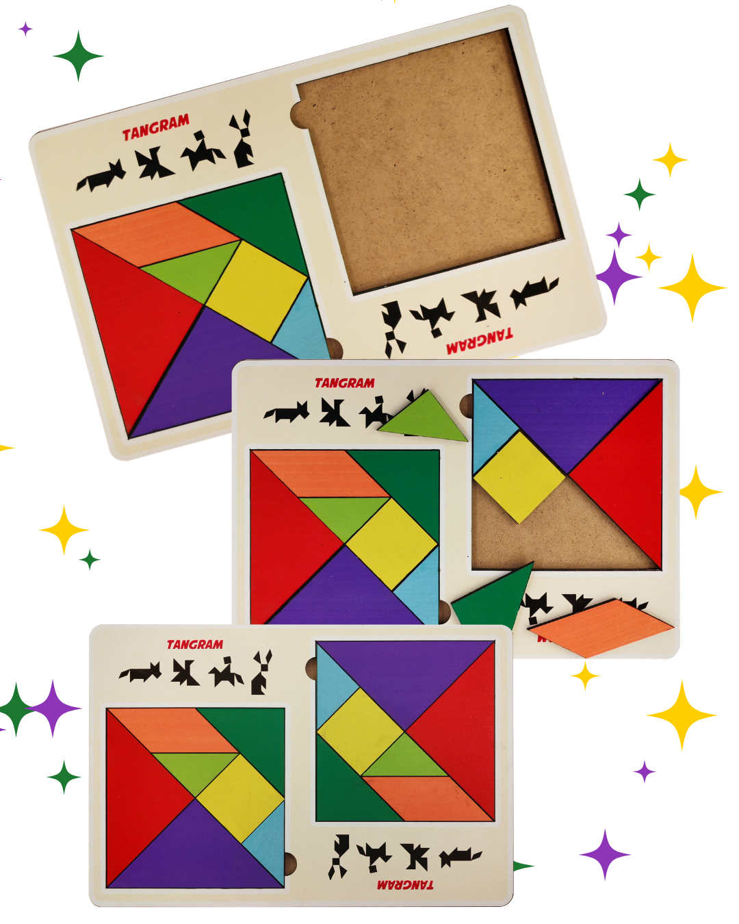 3’lü Akıl ve Strateji Oyunları Seti Ahşap | Barikat + Tangram + 3-9 Taş
