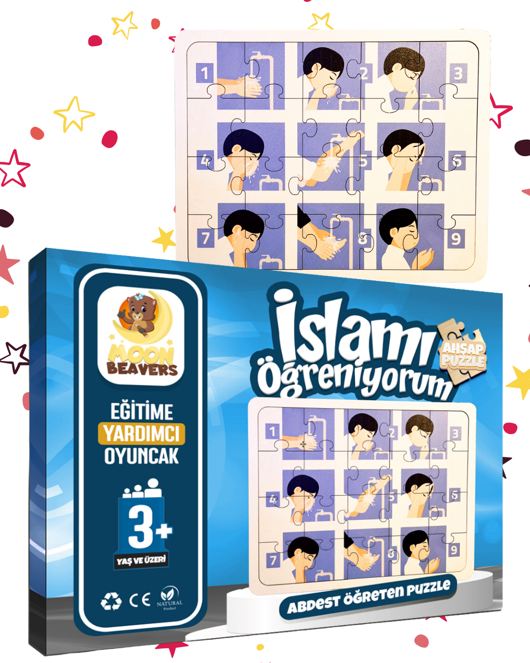 2’li Abdest ve Namaz Öğreten Ahşap Puzzle Seti | Erkek Çocuklar İçin Eğitici Seri (24 Parça - 16x20 cm)