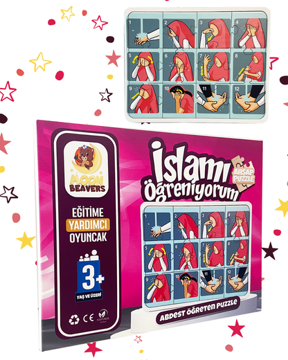 2’li Abdest ve Namaz Öğreten Ahşap Puzzle Seti | Kız Çocuklar İçin Eğitici Seri (24 Parça - 16x20 cm)