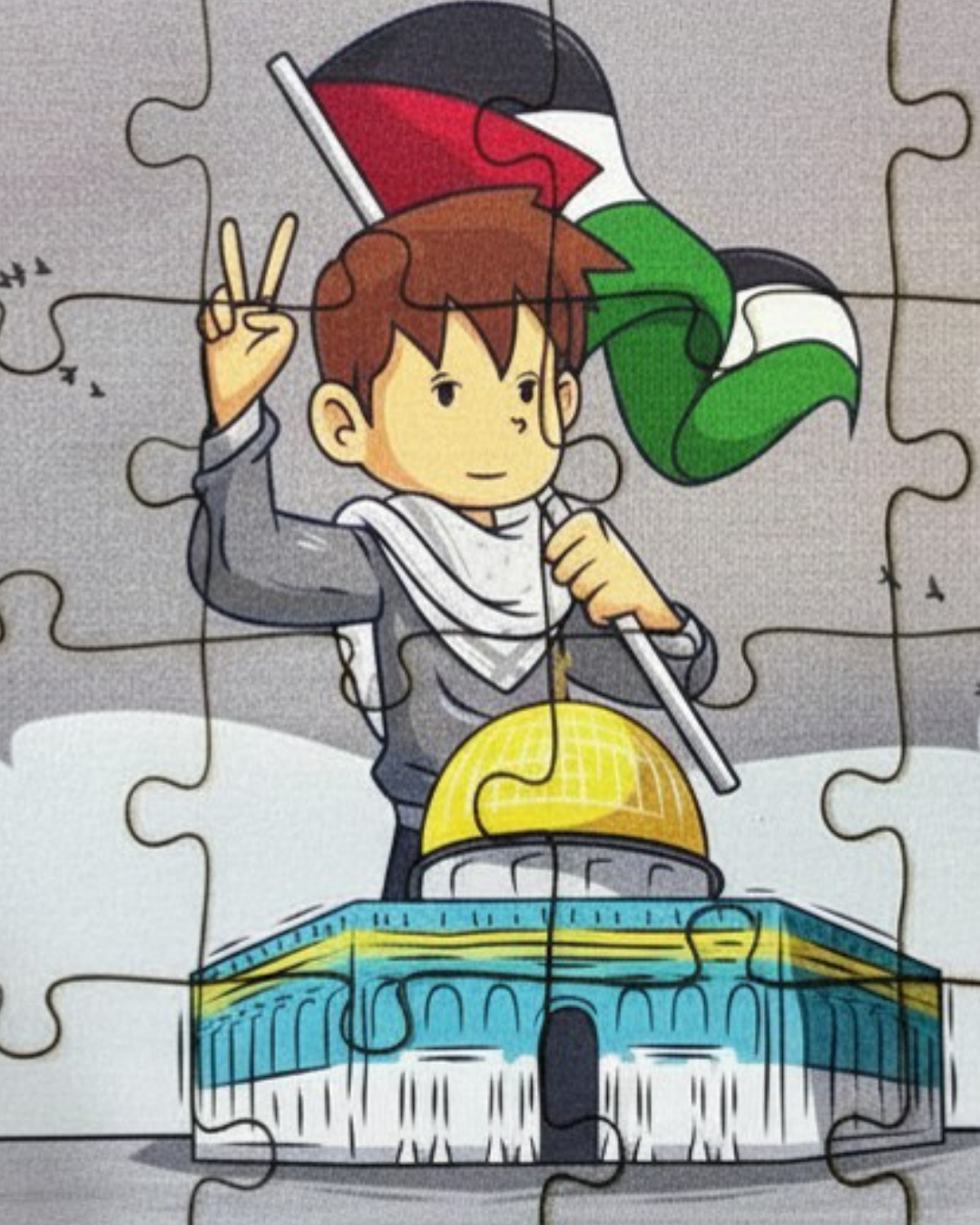 3’lü Özgür Filistin ve Kudüs Bilinci Seti | Kudüs Kumbaram + Özgür Filistin Puzzle + Filistin Bayrağı (Eğitici Seri)