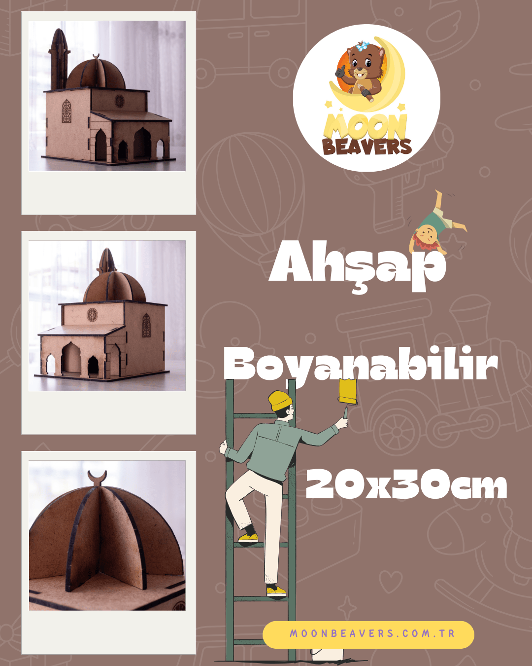 çocuklar için cami maketi boyama etkinliği – İslami el işi