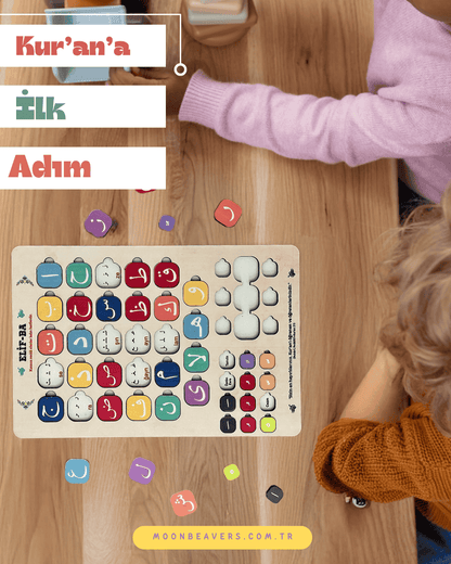 çocuklar için eğitici Elif-Ba ahşap set – Arapça harfleri öğrenme oyuncağı