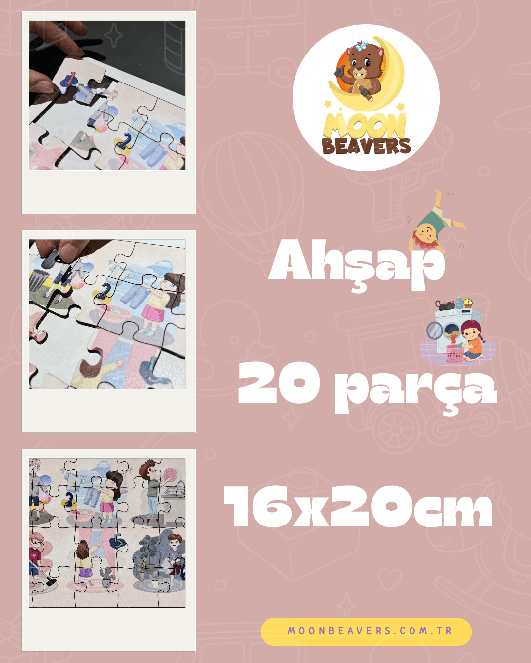 Ev İşleri Eğitici Ahşap Puzzle Moon Beavers™