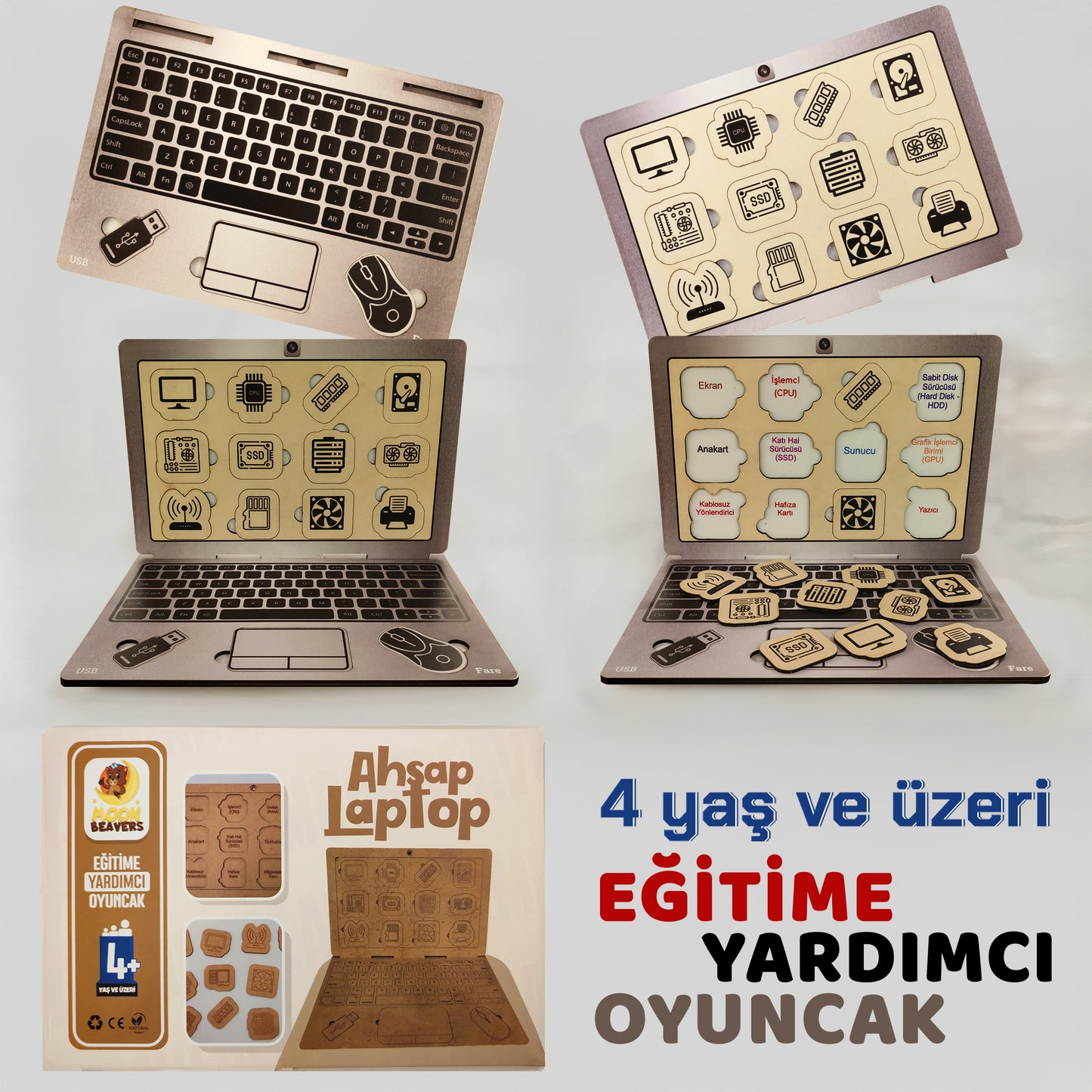 Ahşap Dizüstü Bilgisayar Ahşap Oyuncak Moon Beavers™