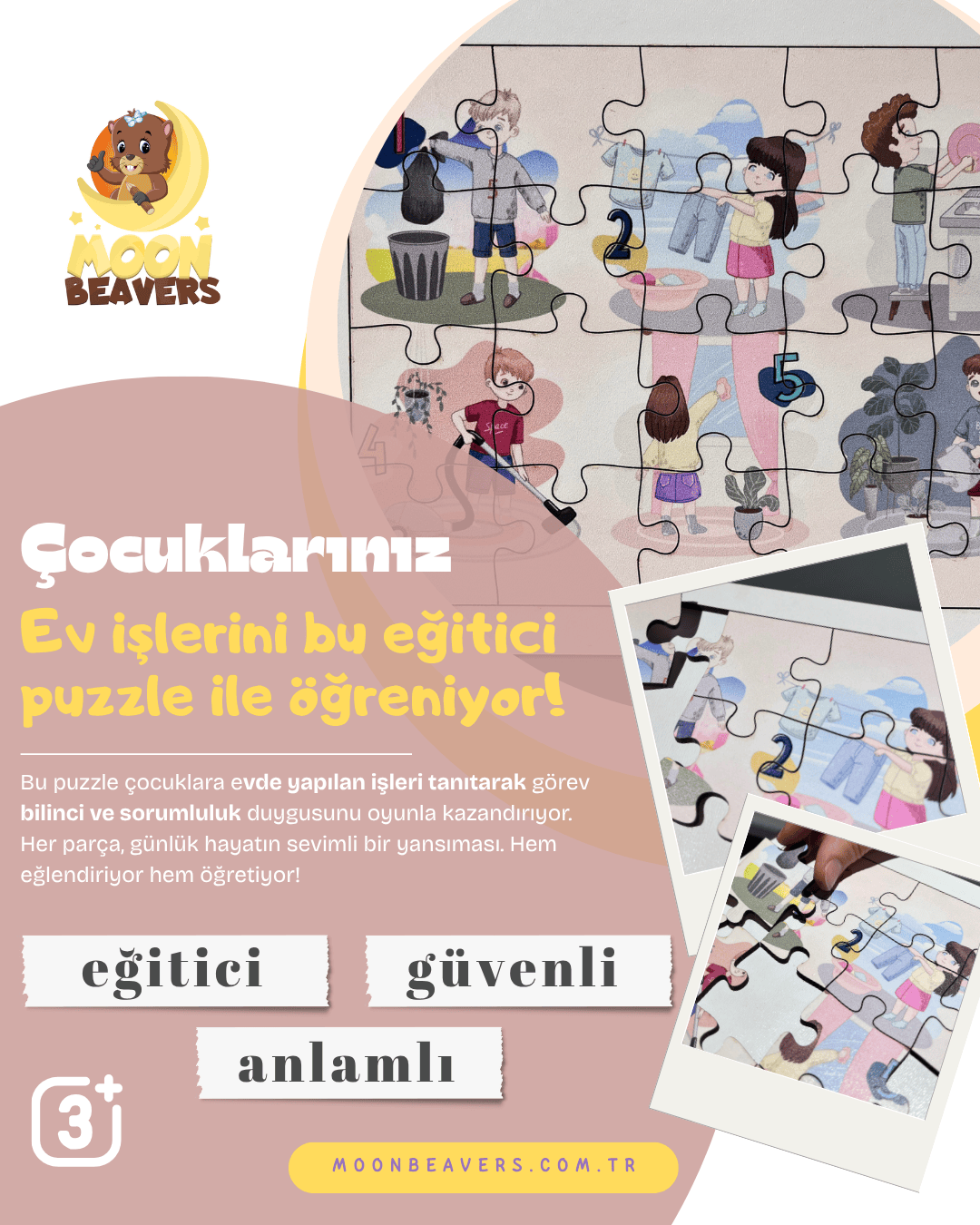 Ev İşleri Eğitici Ahşap Puzzle Moon Beavers™