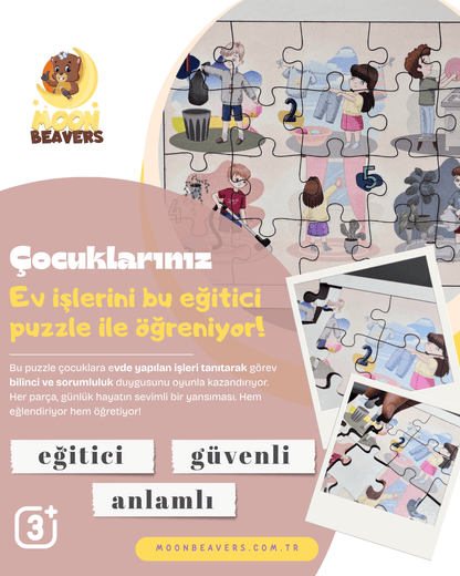 Ev İşleri Eğitici Ahşap Puzzle Moon Beavers™