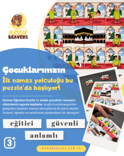 Erkekler İçin Namaz Öğreten Ahşap Puzzle Moon Beavers™