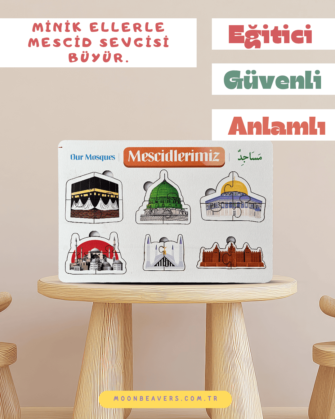 ahşap puzzle ile Mescid-i Haram, Mescid-i Aksa ve diğerleri